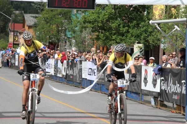 TransRockies race winners cross the line at the end of stage 7.