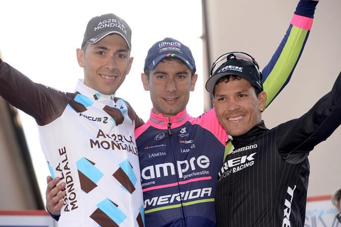 The GP Camaiore podium: Matteo Montaguti, Diego Ulissi and Julian Arredondo