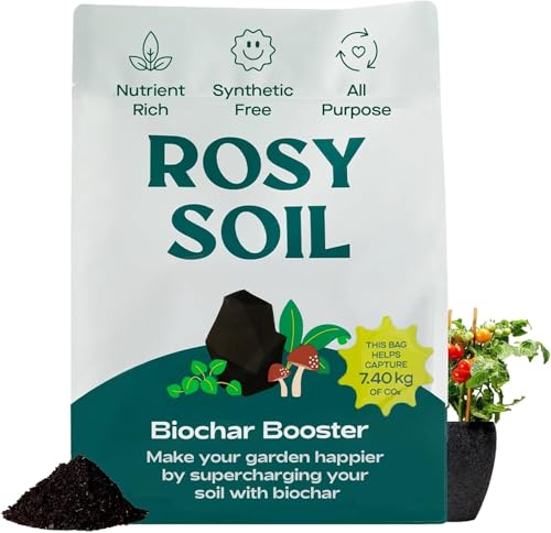 Rosy Soil Biochar Booster - Biochar Soil Amendment for Flowers and Vegetable Gardens - Horticultural Charcoal for Outdoor and Indoor Plants - Biochar Supplement for Potting Soil &amp;amp; Potting Mixes - 8qt