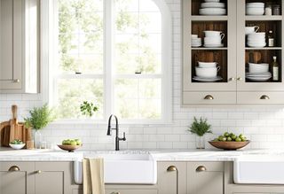 A beige shaker style kitchen.