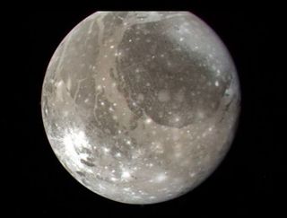 The Jupiter moon Ganymede, the largest satellite in the solar system, as seen by NASA’s Voyager 2 spacecraft on July 7, 1979, from a distance of 745,000 miles (1.2 million kilometers).