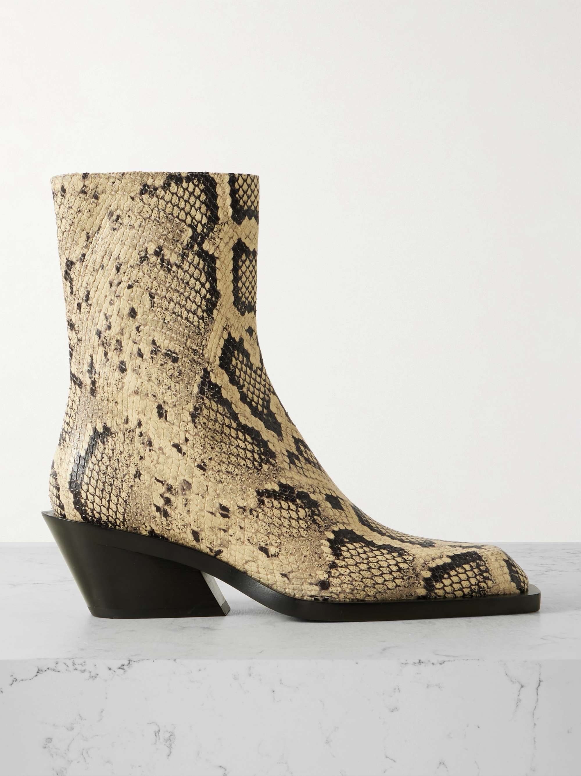 Snake-Print Leather Ankle Boots