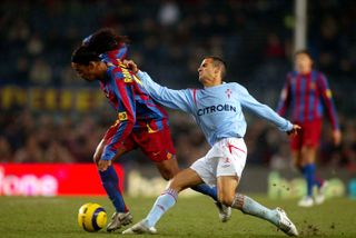 Ronaldinho in action for Barcelona against Celta Vigo in 2005.