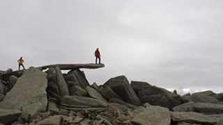 Man on the Cantilever in Snowdonia wearing Salewa Mountain Trainer 2 Gore-Tex