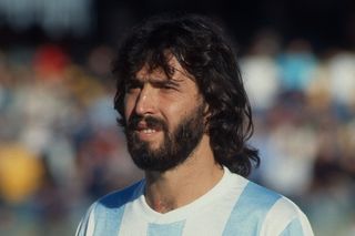 Argentina midfielder Sergio Batista lines up ahead of a game against Italy in December 1989.