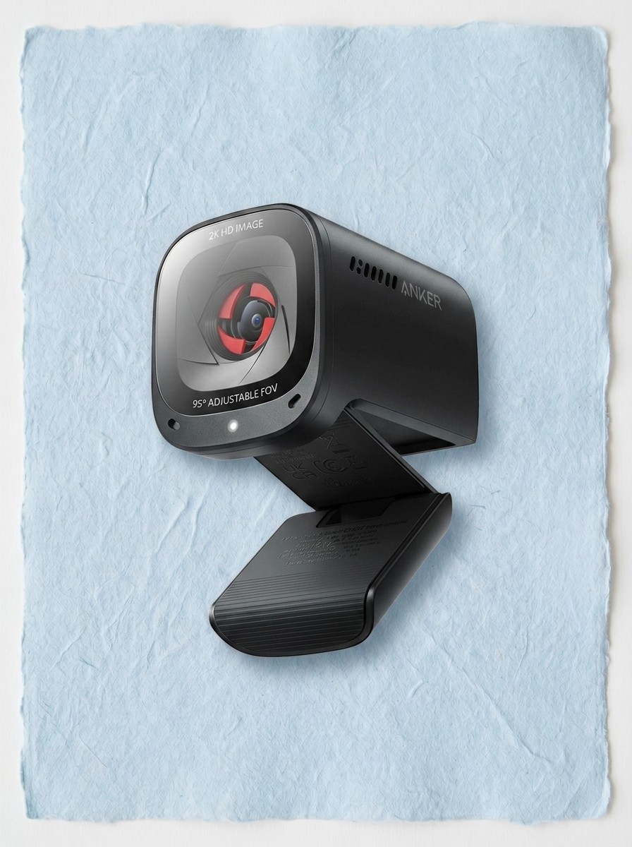 Anker office tech on a textured pale blue background