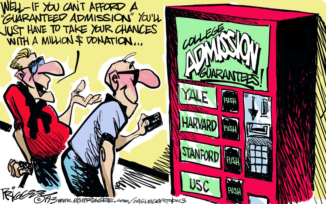 Editorial Cartoon U.S. College admission scheme vending machine