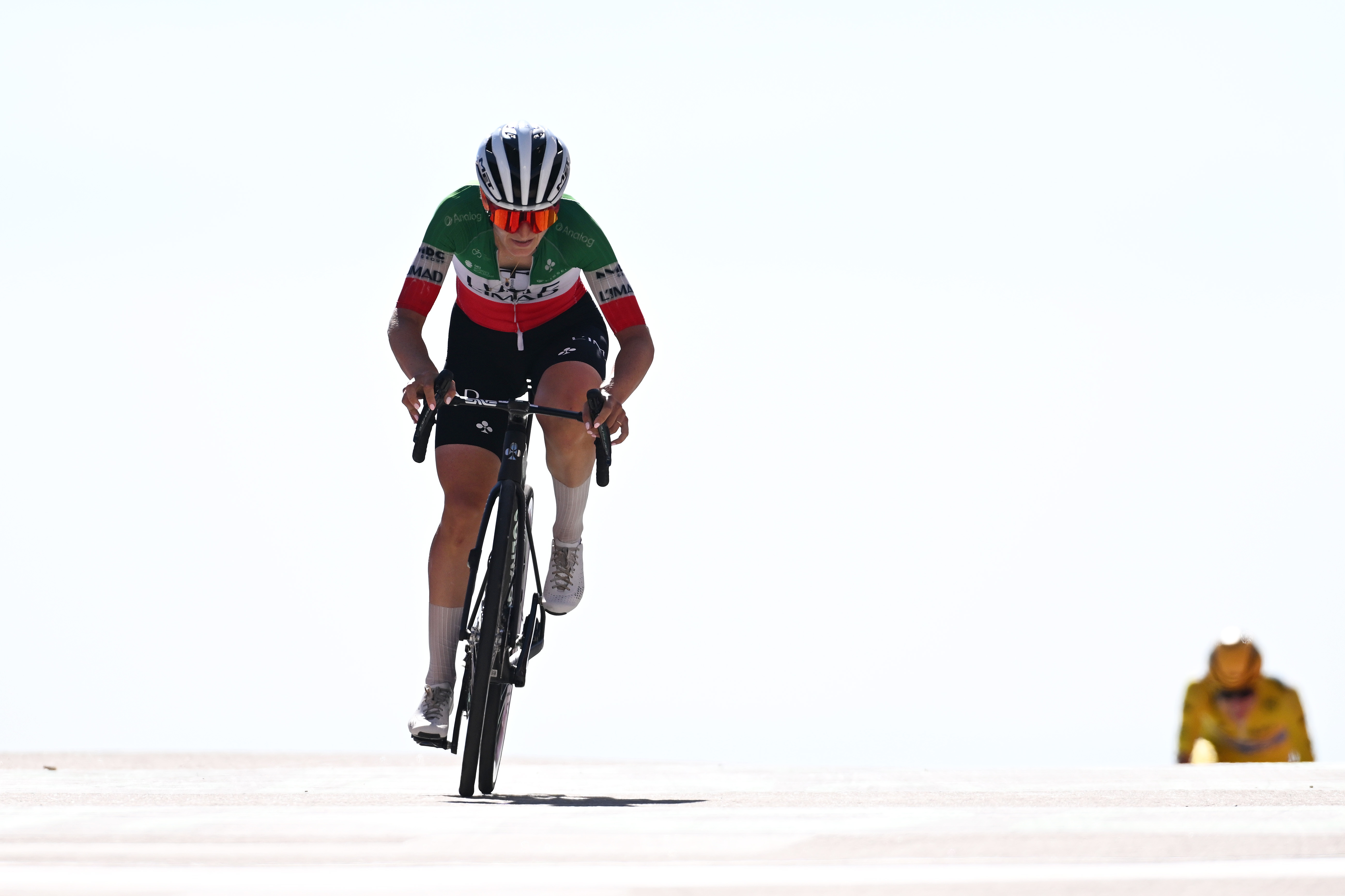 MONT VENTOUX, FRANCE - AUGUST 07: Elisa Longo Borghini of Italy and UAE Team L&amp;amp;apos;IMAD crosses the finish line on third place during the 5th Tour de France Femmes 2026, Stage 7