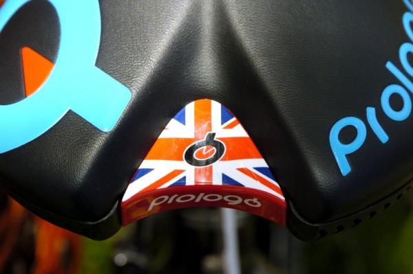 Ben Swift's Prologo saddle features the Union Jack, the only personalisation seen on Team Sky's Pinarellos in Australia (probably because he was the only British rider in the roster!).
