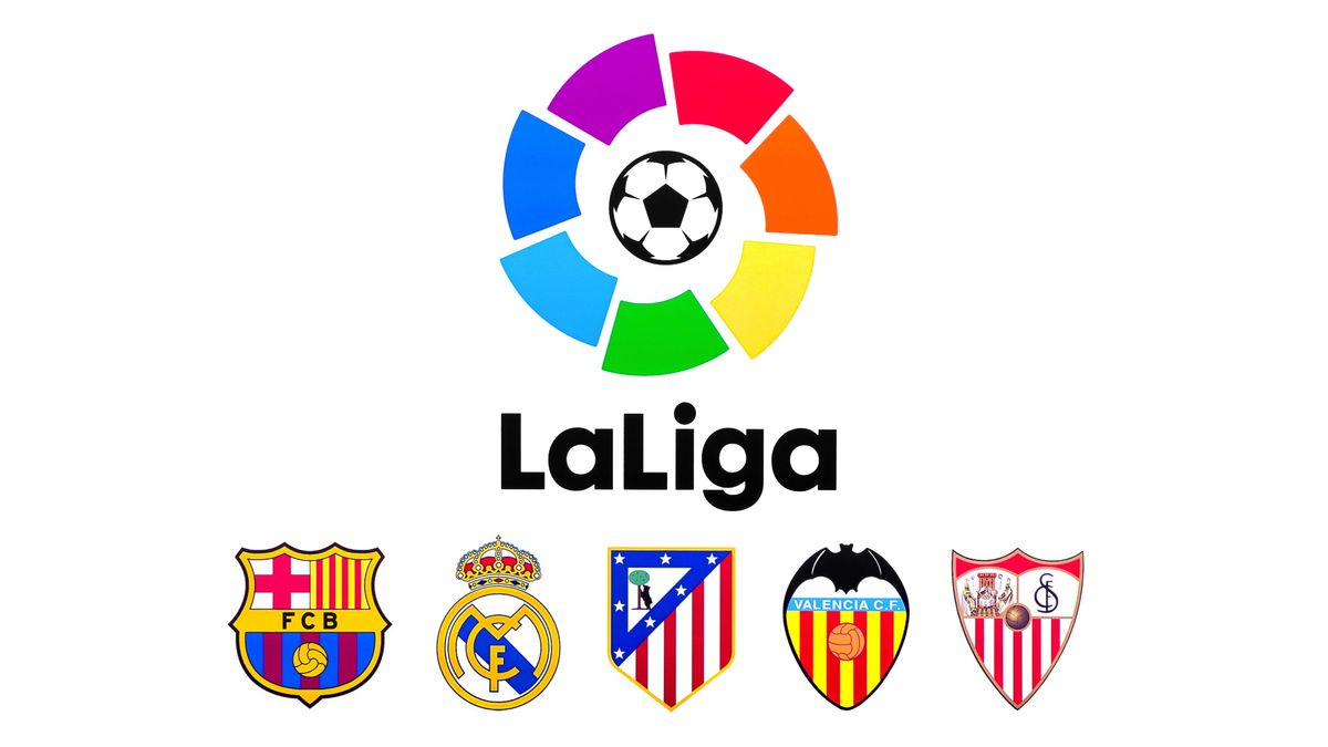 La Liga logo with badges from Barcelona, Real Madrid and other top Spanish clubs