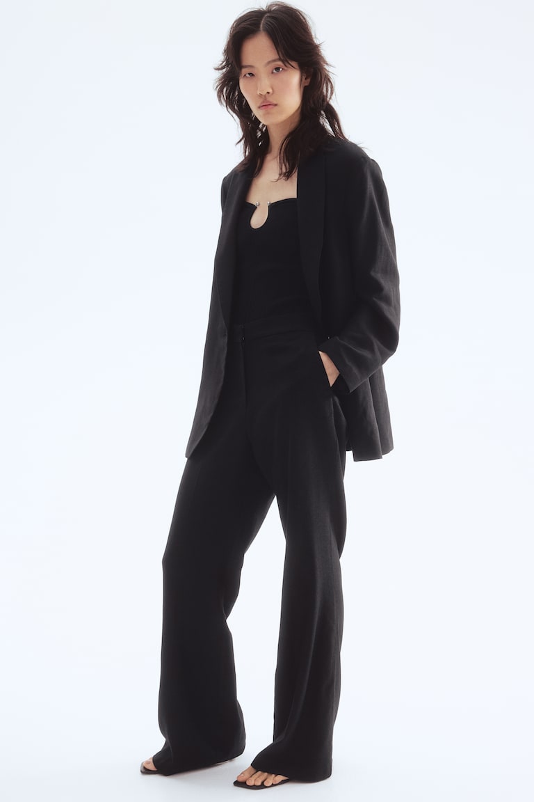 Bootcut Linen-Blend Trousers