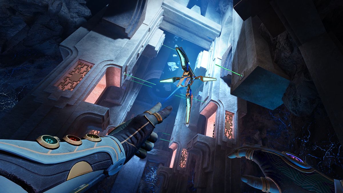 Using the grappling hook in VR game Reach