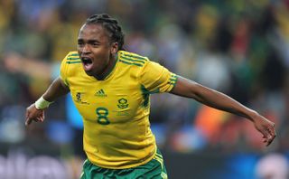 South Africa's Siphiwe Tshabalala celebrates after scoring the 2010 World Cup's opening goal in a game against Mexico in Johannesburg in June 2010.