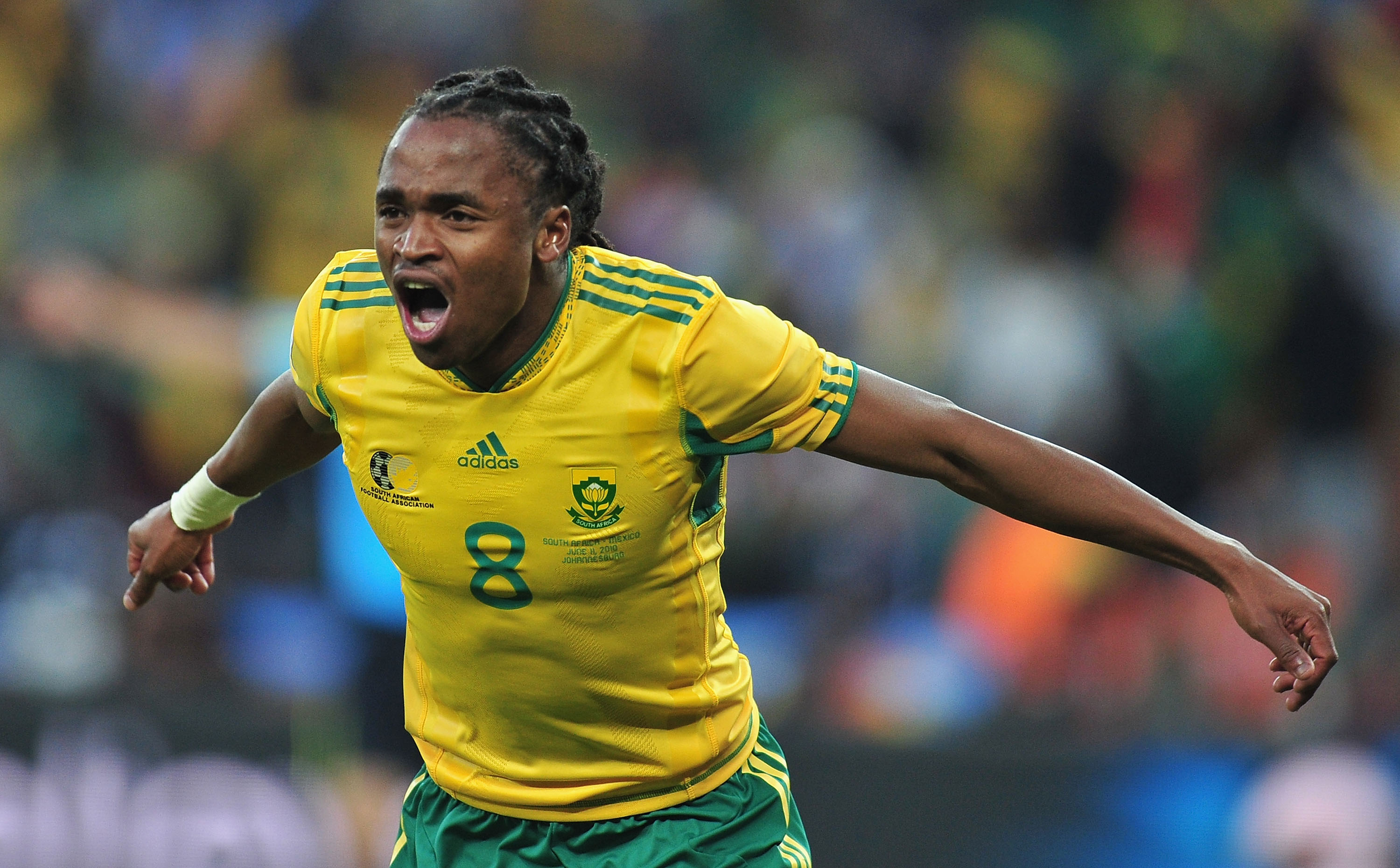 South Africa's Siphiwe Tshabalala celebrates after scoring the 2010 World Cup's opening goal in a game against Mexico in Johannesburg in June 2010.