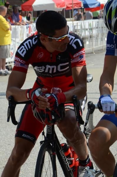 Hometown favourite George Hincapie (BMC) awaits the start.