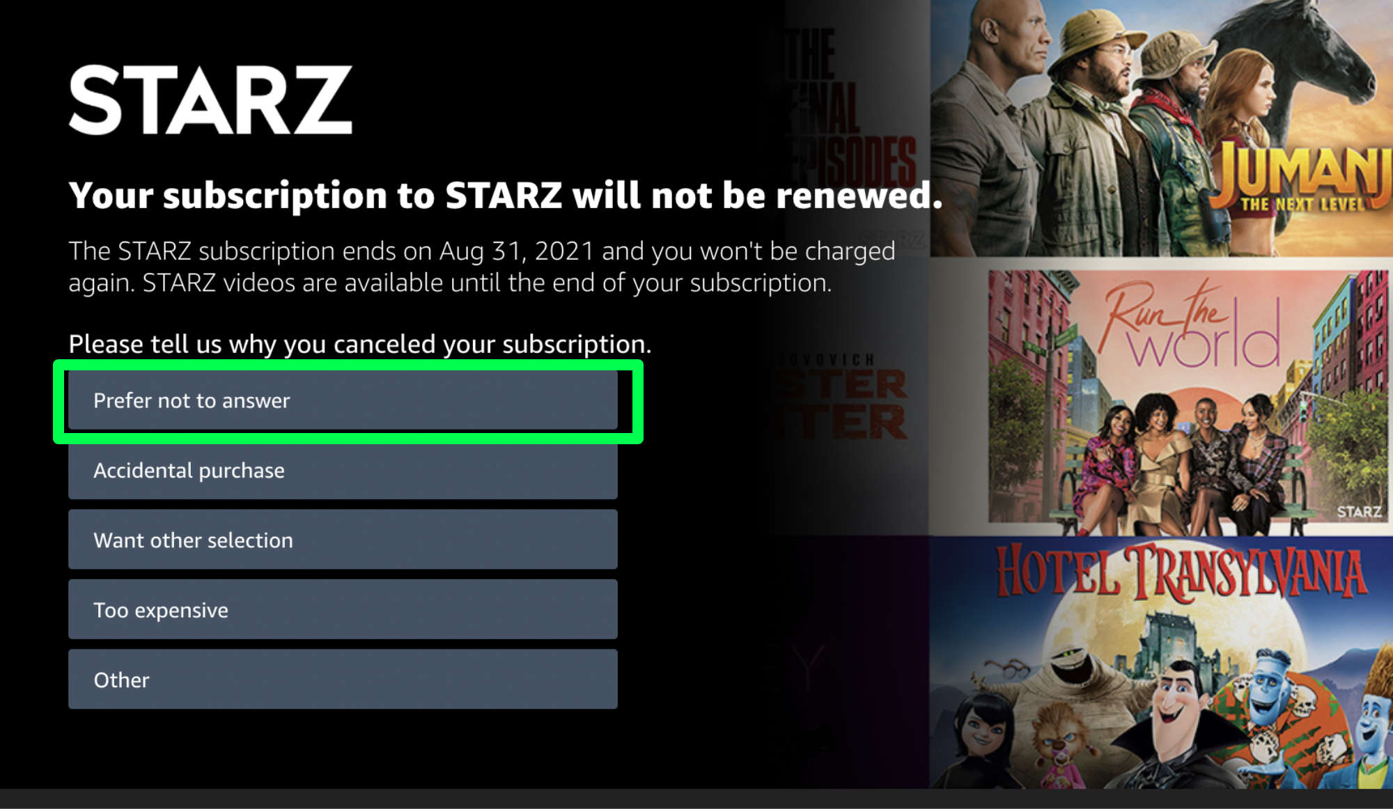 How to cancel Starz on Amazon: Step 6