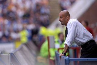 Gianluca Vialli looks on during a match between Chelsea and WImbledon at Selhurst Park in August 1999.