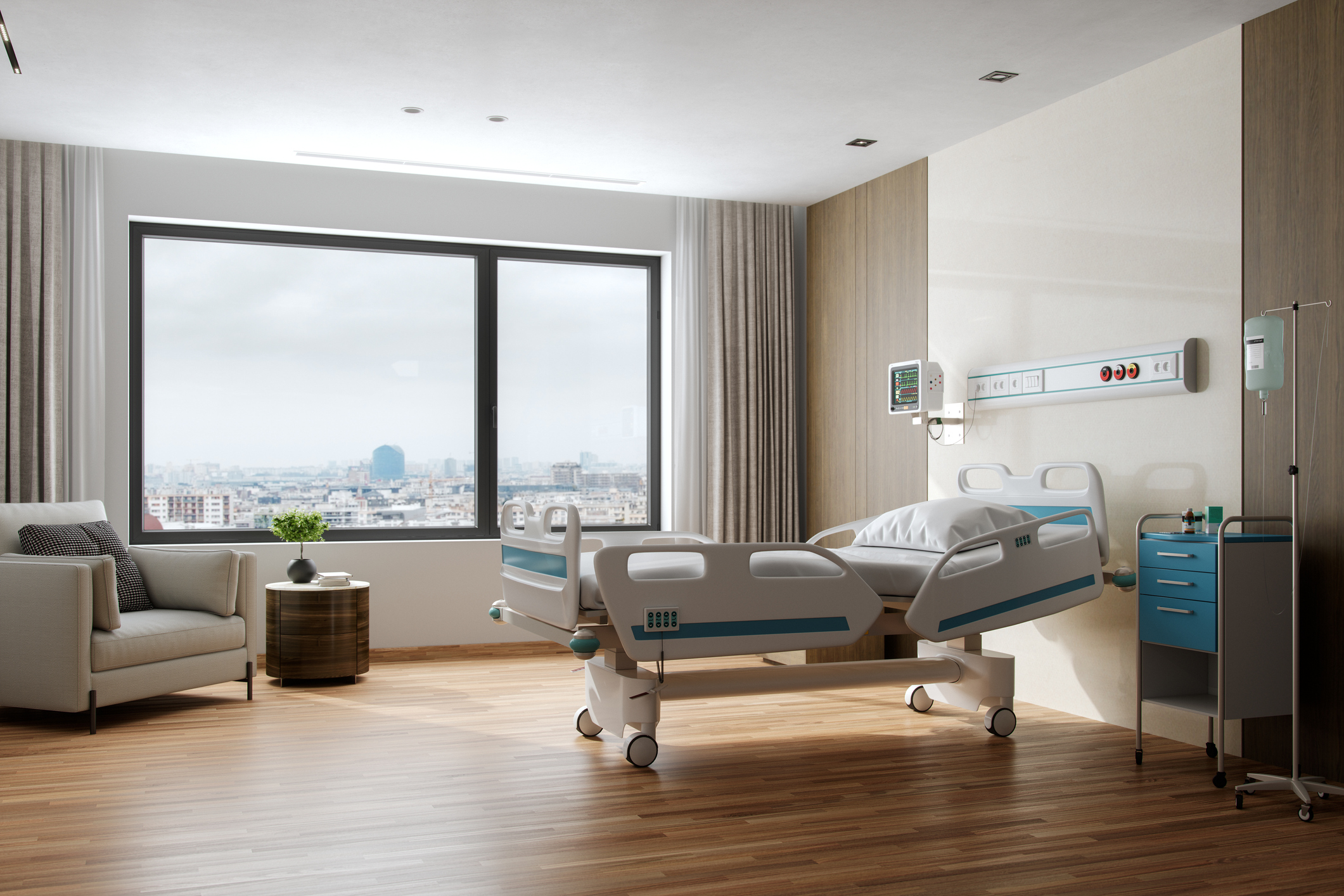 Patient room in a luxury hospital.