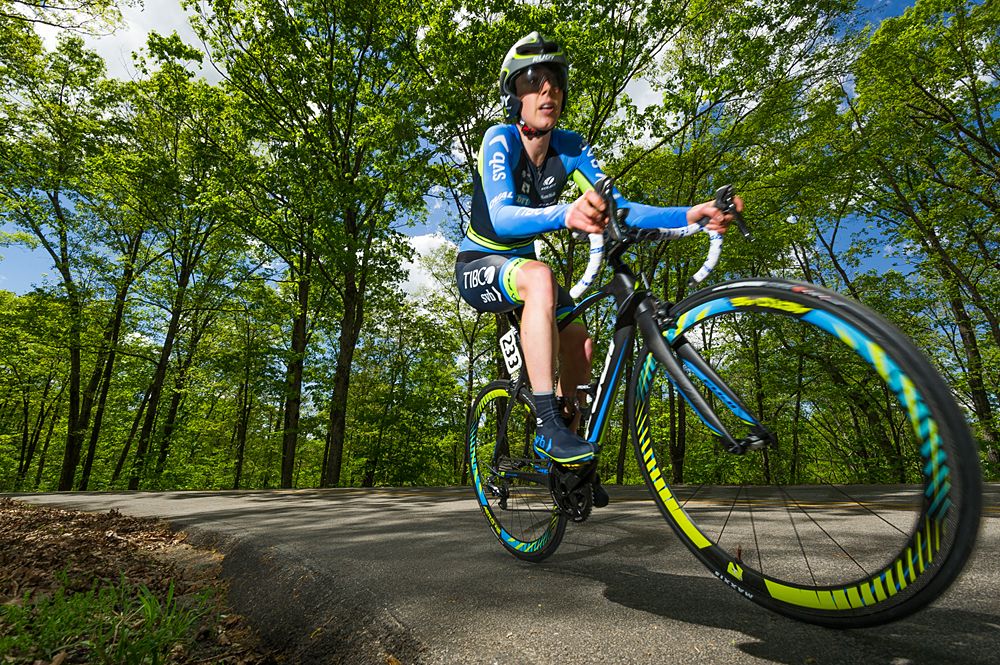 Cheryl Clark (Team TIBCO-Silicon Valley Bank (USA) makes her way up the switchback section of the course.