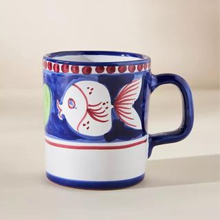 anthropologie fish painted ceramic mug