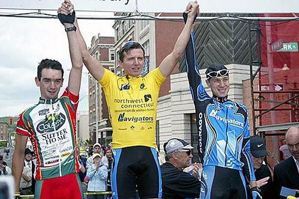 In yellow on the podium