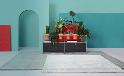 USM modular furniture filled with plant pots in interior setting