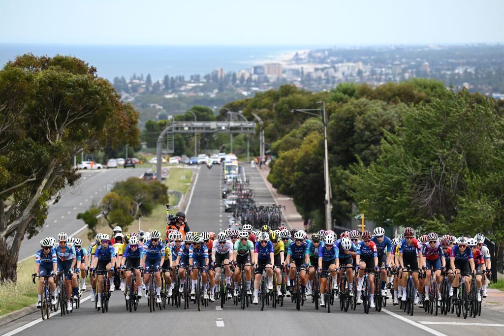 Peloton spread across the road