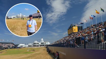 The 18th hole at Royal Birkdale during the 154th Open and an inset of Elliott Heath on the hole