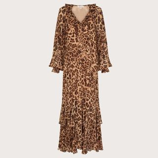 Rowena Leopard Print Ruffle Dress Brown