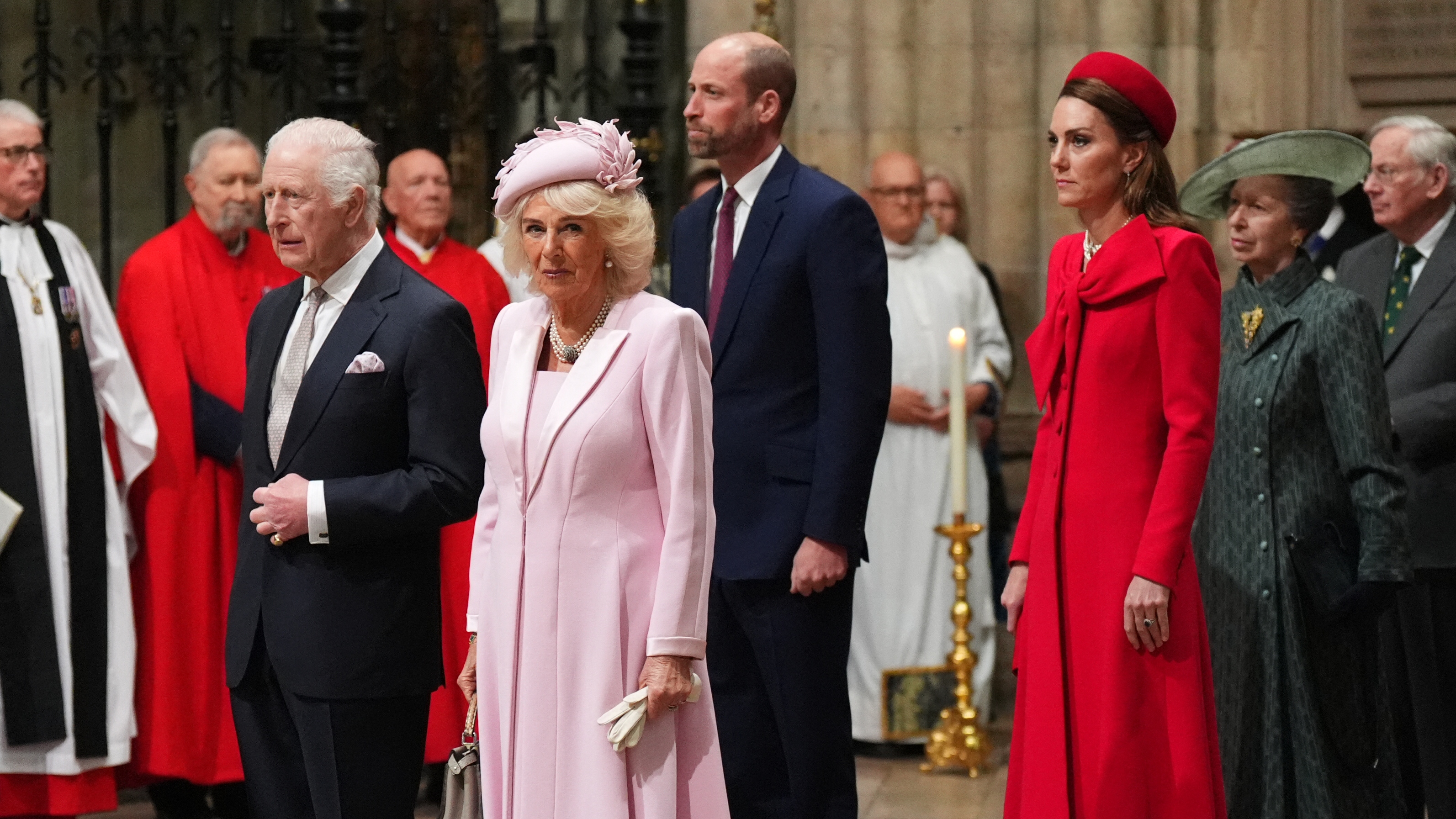 King Charles, Queen Camilla, Prince William, Prince of Wales, Catherine, Princess of Wales and Princess Anne attend the annual Commonwealth Day service ceremony at Westminster Abbey in London, on March 10, 2025