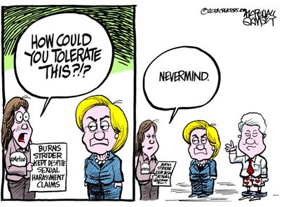 Political cartoon U.S. Hillary Clinton Bill Clinton sexual harassment