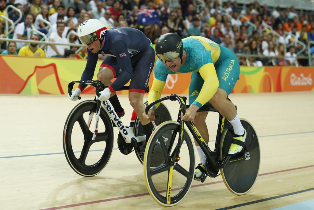 Jason Kenny and Patrick Constable sprint for the line