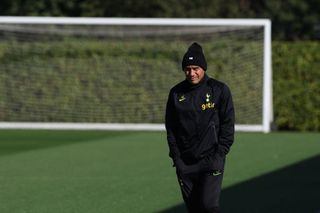 Tottenham Hotspur's Italian head coach Antonio Conte takes part in a team training session at Tottenham Hotspur Football Club Training Ground in north London on October 11, 2022 on the eve of their UEFA Champions League Group D football match against Eintracht Frankfurt. 