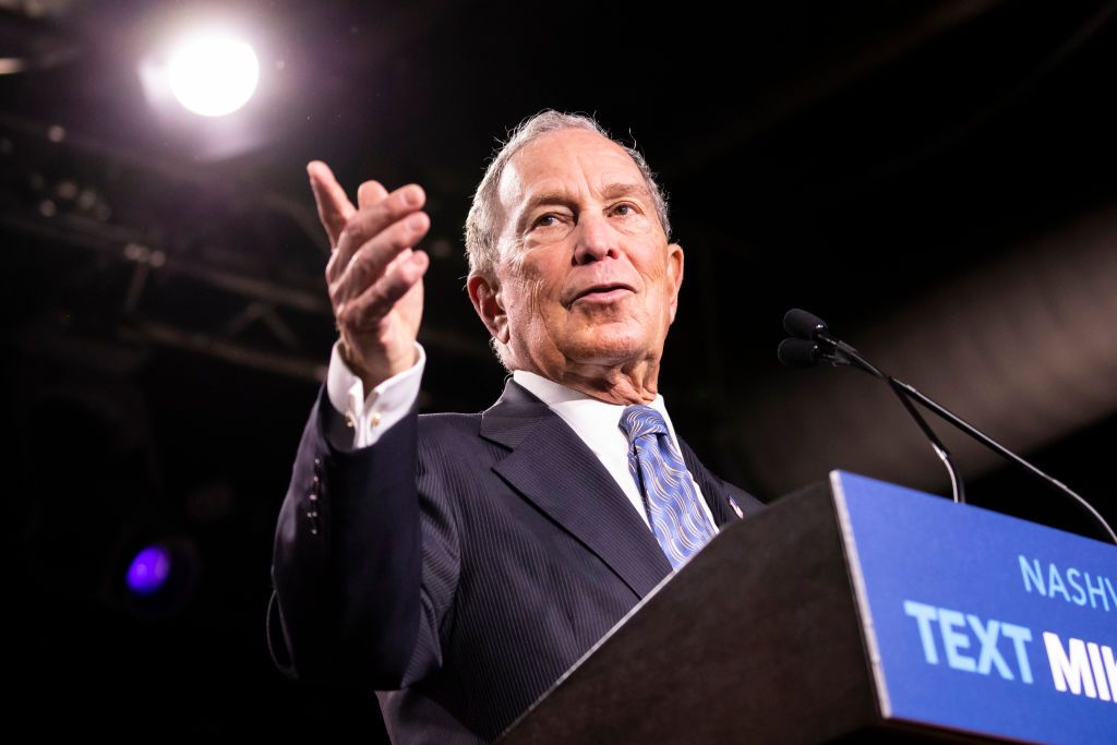 Democratic presidential candidate former New York City Mayor Mike Bloomberg delivers remarks during a campaign rally on February 12, 2020 in Nashville, Tennessee.