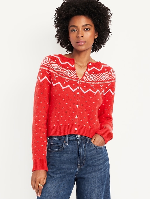 Sosoft Cropped Fair Isle Cardigan Sweater
