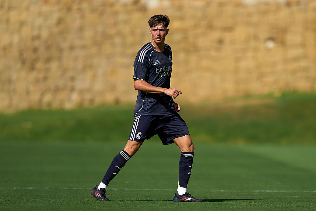 V&amp;iacute;ctor Valdepe&amp;ntilde;as of Real Madrid Castilla looks on during the pre-season friendly match between between Marbella FC and Real Madrid Castilla at Marbella Football Center on July 26, 2025 in San Pedro de Alcantara, Spain.