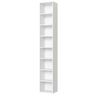 White vertical narrow bookshelf