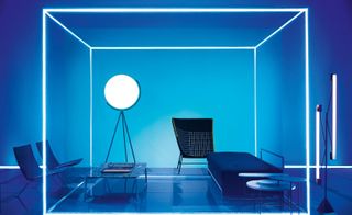 Seating area with blue dim lighting