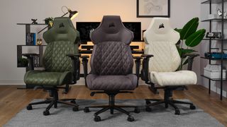 Corsair TC500 Luxe Gaming Chair in "Sherwood" green, "Shadow" black and "Frost" white.