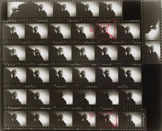 Contact sheet of thoto shoot with Andy Warhol with shadow