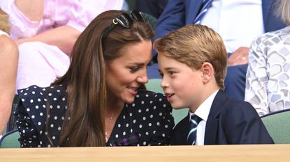 Catherine, Duchess of Cambridge and Prince George of Cambridge attend the Men's Singles Final at All England Lawn Tennis and Croquet Club on July 10, 2022 in London, England. 