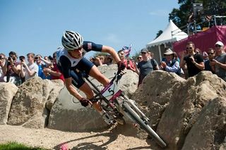 Annie Last (Great Britain) races to a top 10 finish at the Olympic mountain bike race