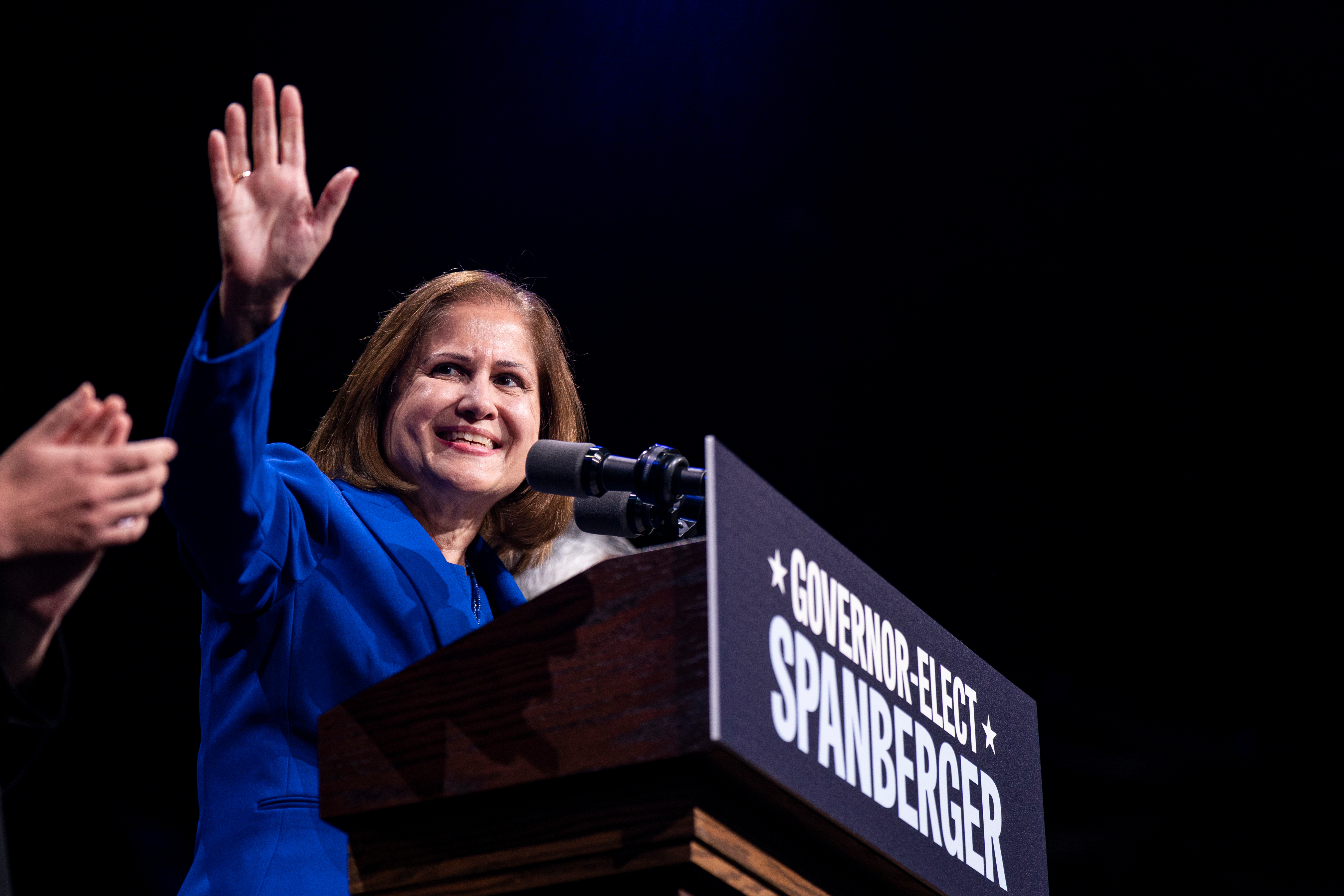 Ghazala Hashmi speaks to supporters during an election-night event in Richmond, Virginia.