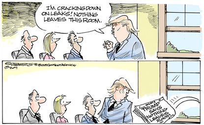Political cartoon U.S. Trump White House leaks