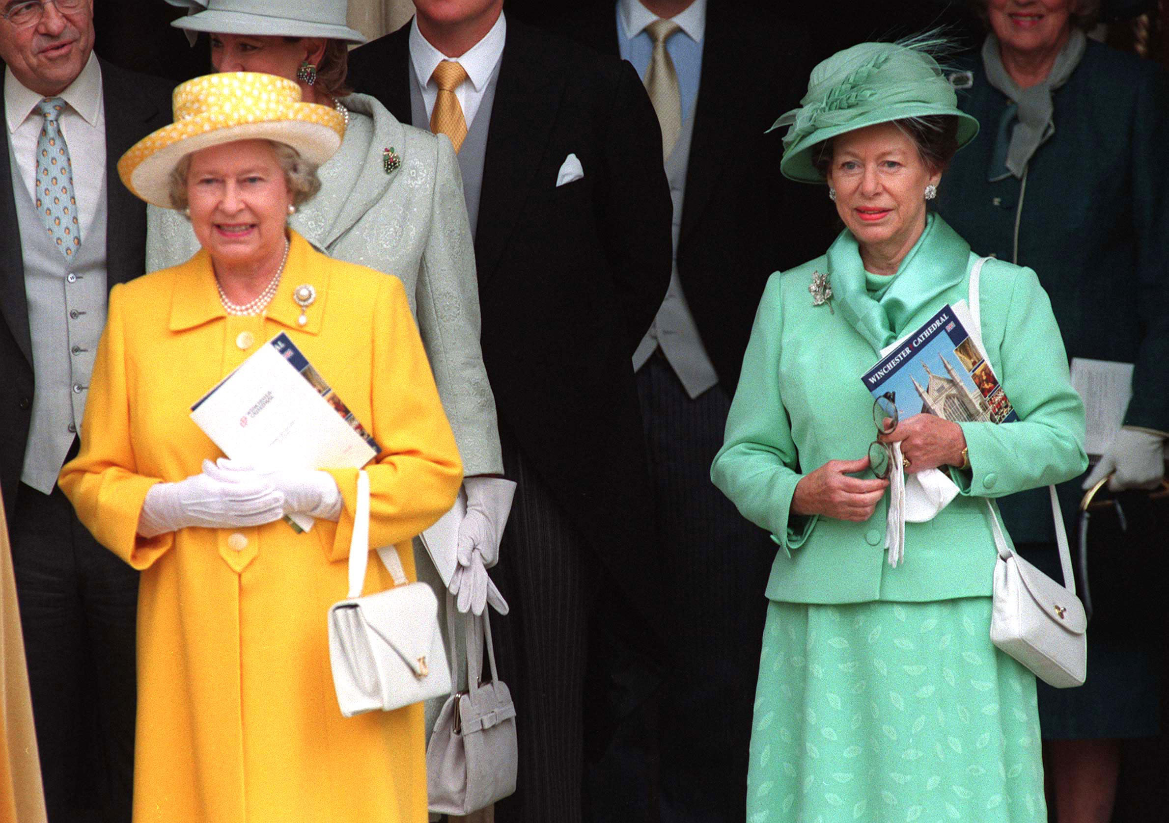 Queen Elizabeth and Princess Margaret attend the wedding of Timothy Knatchbull and Isabella Norman in 1998
