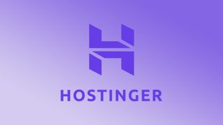 Hostinger logo on a gradient purple background. 