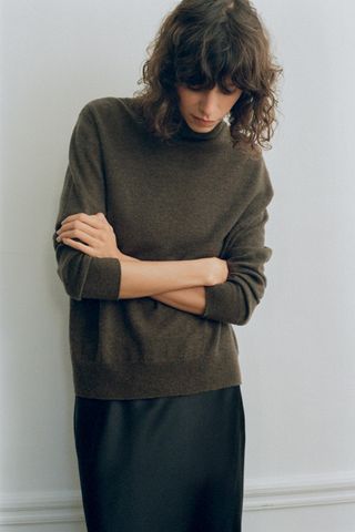 Cashmere and Wool Blend High Collar Sweater