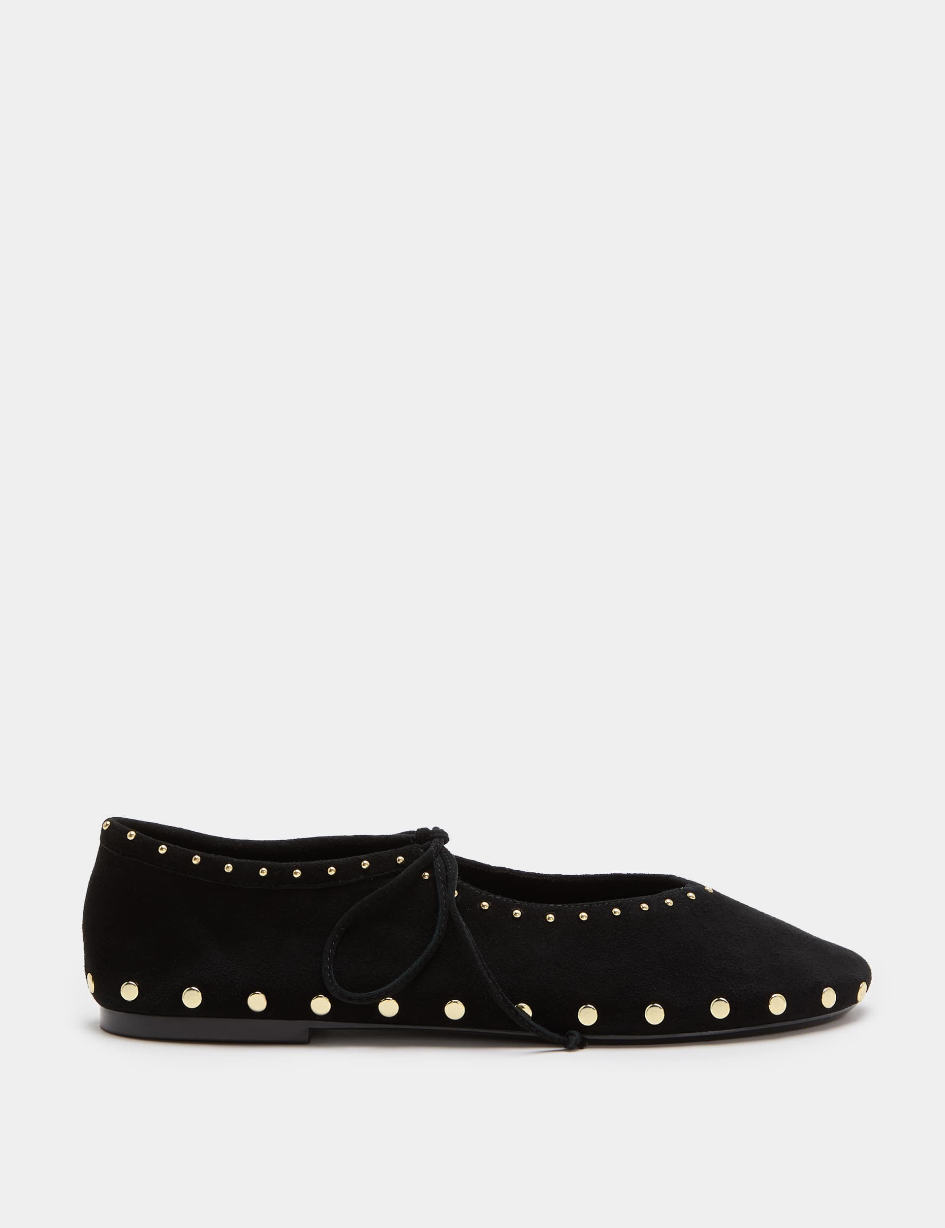 Suede Studded Tie Ballet Pumps