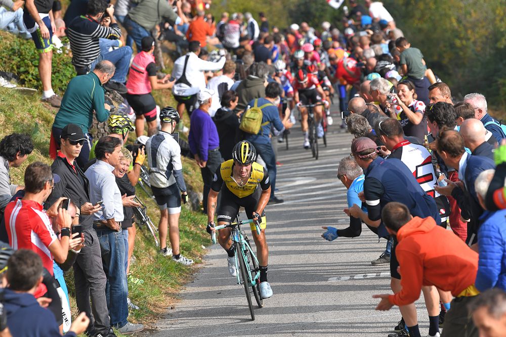 Primoz Roglic launches an attack in Il Lombardia