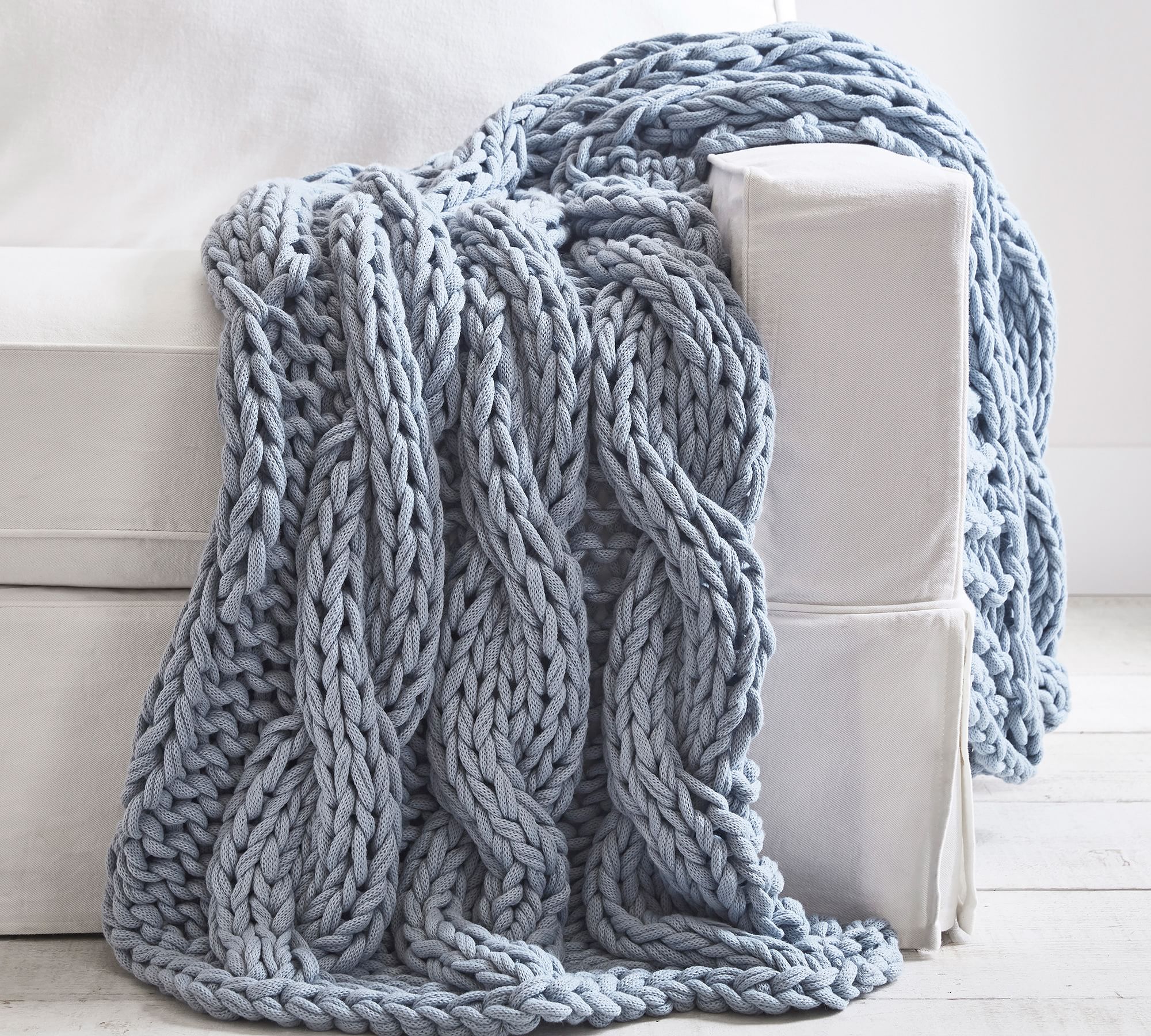 pale blue knitted throw